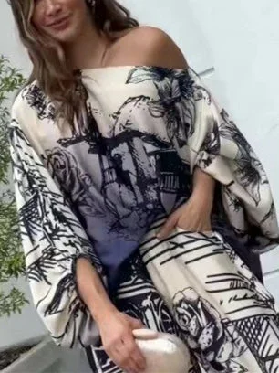 Women's Long Sleeve One Shoulder Graphic Two-Piece Set