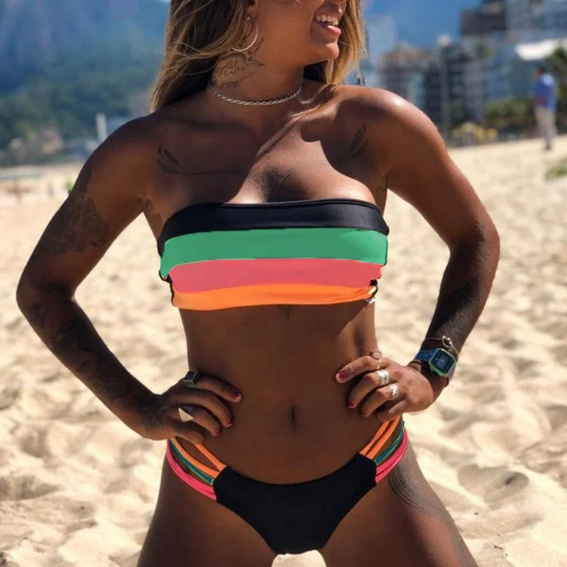 Sexy Solid High Leg Bandeau bikini set 2020 Swimwear female two pieces swimsuit High Waist Bikini Women Bathing Suit biquini