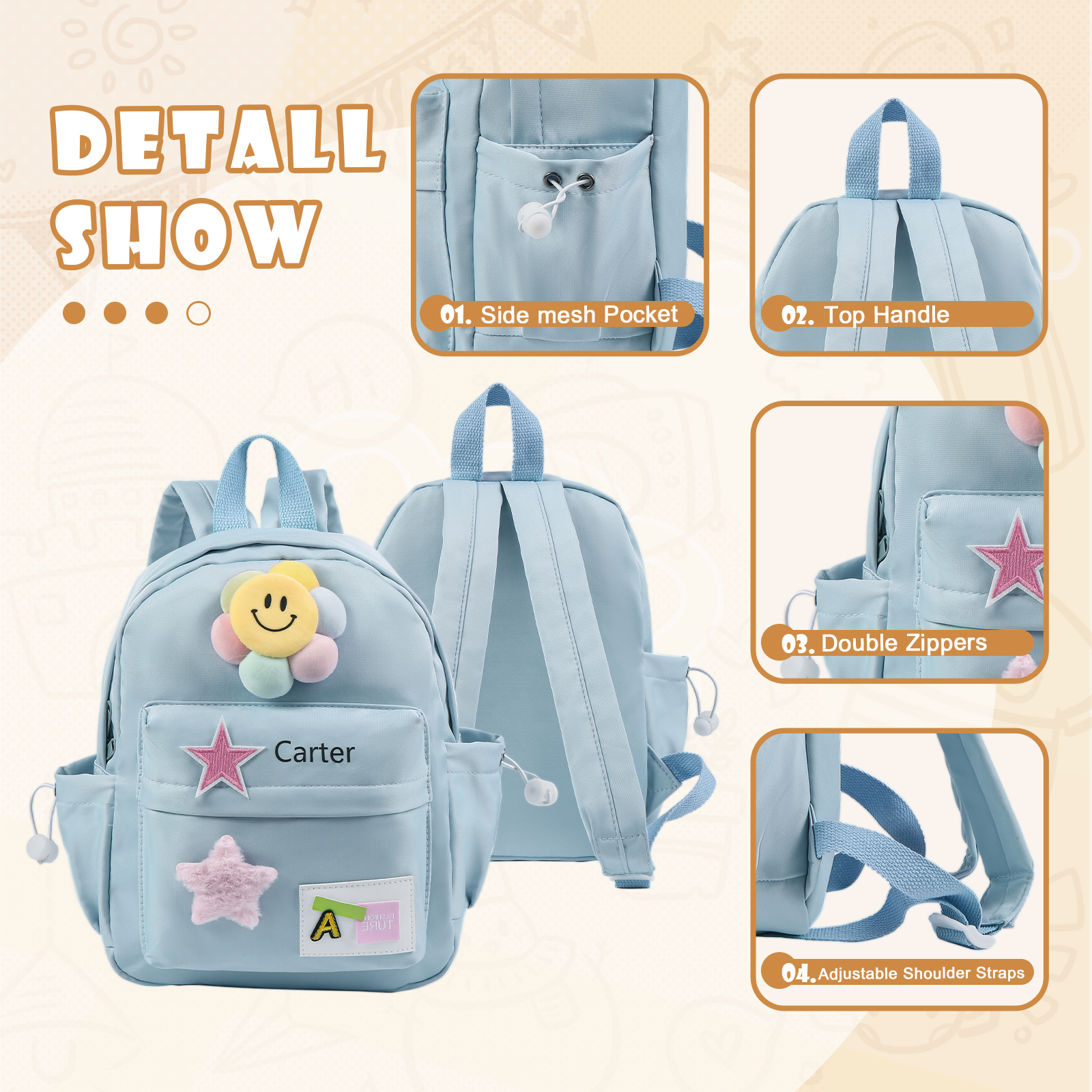 Zaino carino con Nome Personalizzato da Scuola per Studenti/bambini/ragazzi/viaggio 