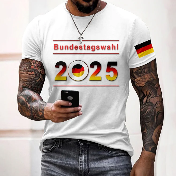 Simpfit Kurzärmeliges T-Shirt mit Aufdruck „Make Germany Great Again 2025“ für Herren
