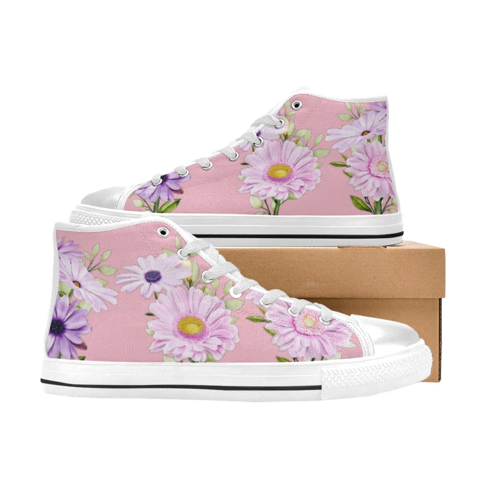 Original Design Little Flower Printed High Top Women's Canvas Shoes