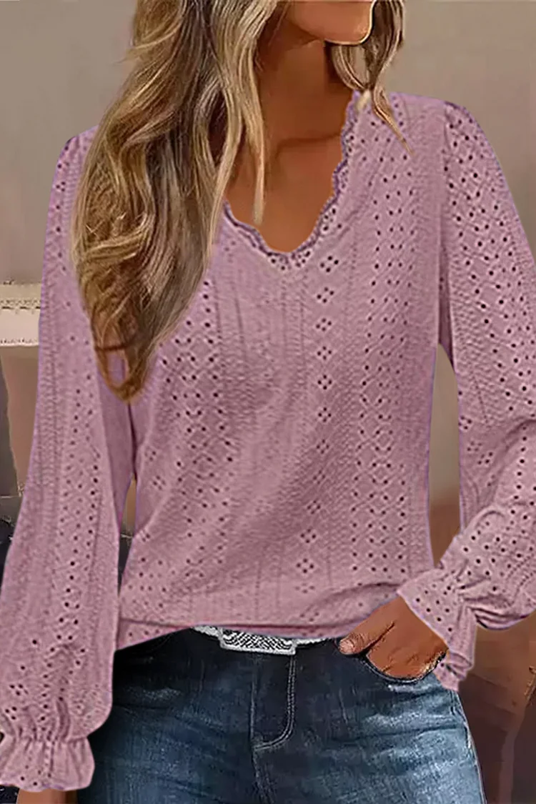 Hollow Out Bell Sleeve Blouse