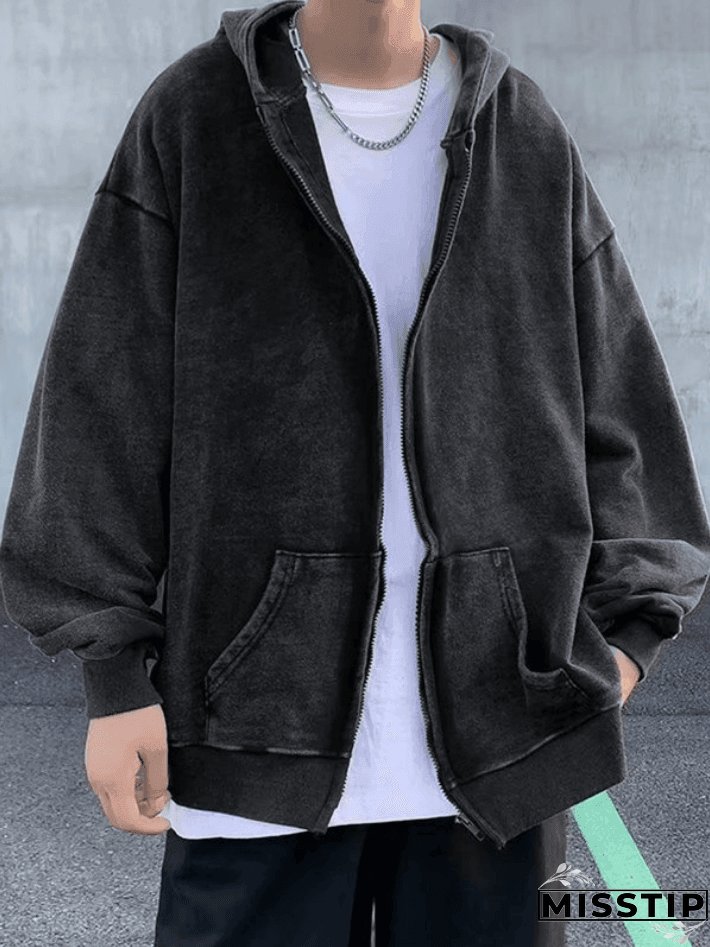 Men's Vintage Wash Black Zip-Up Hoodie
