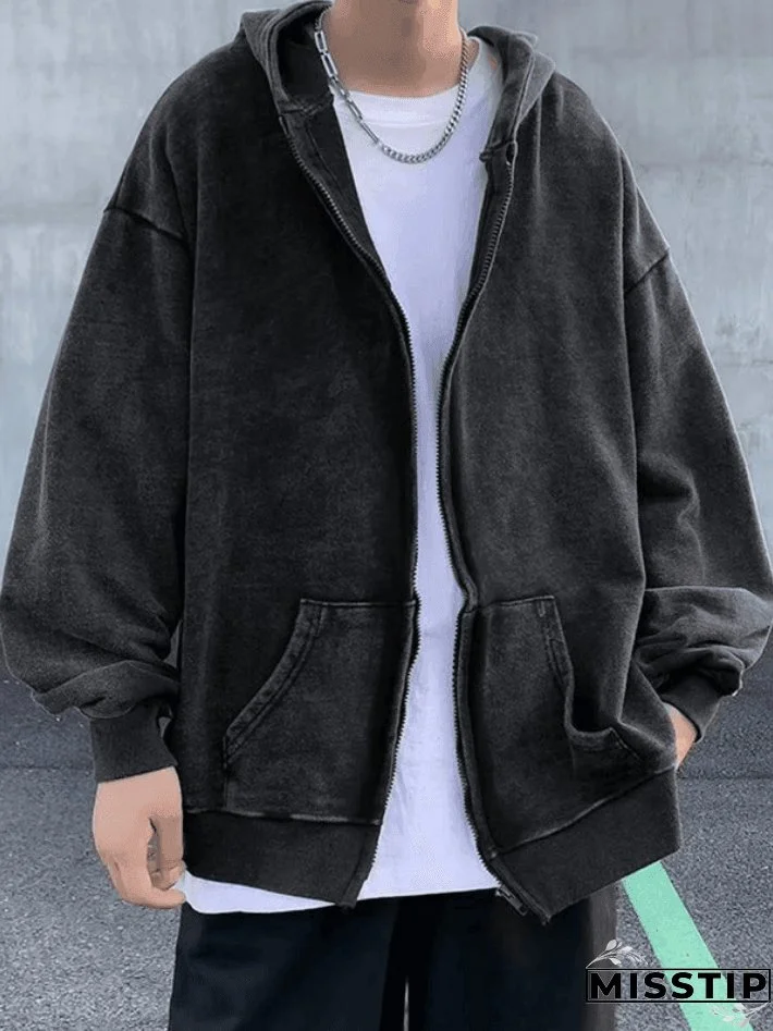 Men's Vintage Wash Black Zip-Up Hoodie