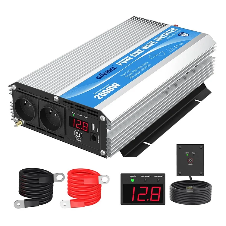 【Applicable en France】Produits d'occasion 2000W Convertisseur Pur Sinus 12V 220V