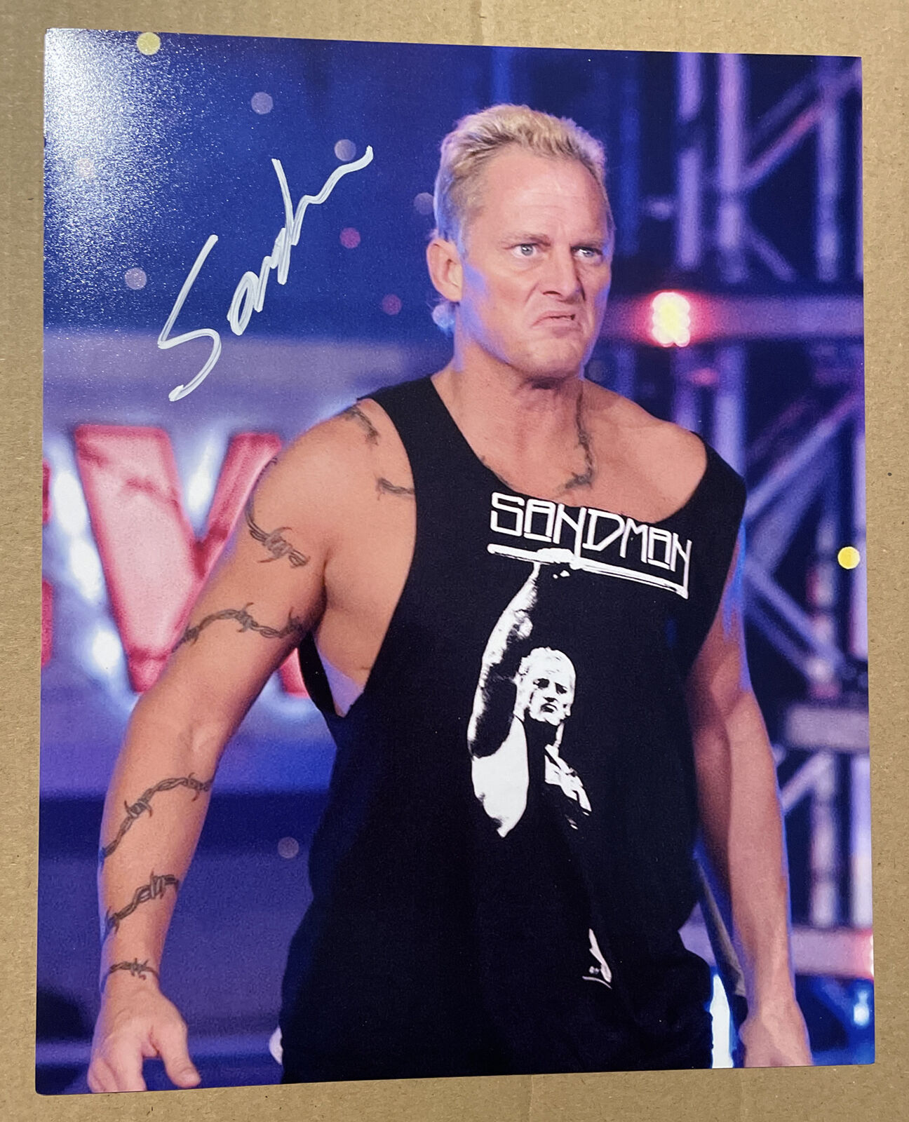 The Sandman Hand Signed WWE 8x10 Photo Poster painting ECW Wrestling Hardcore Legend Autograph