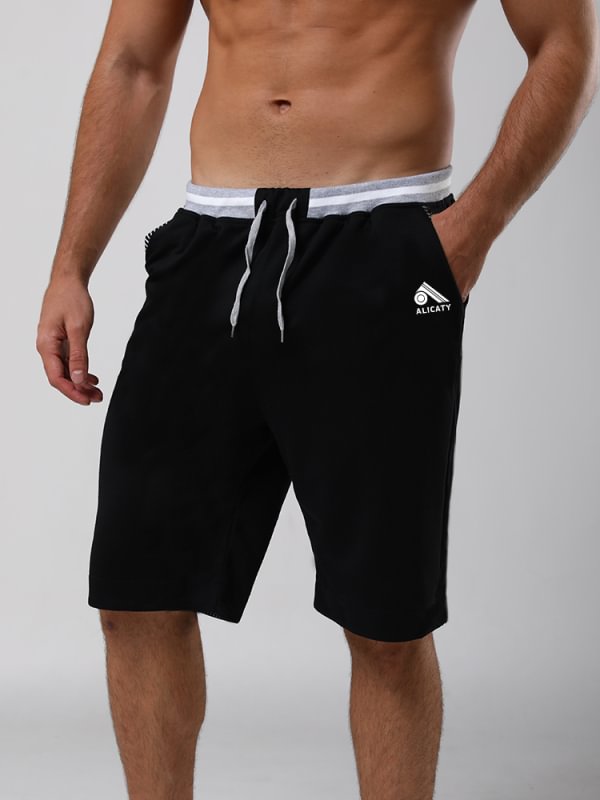 Men's logo embroidered casual elastic elastic waist straight shorts