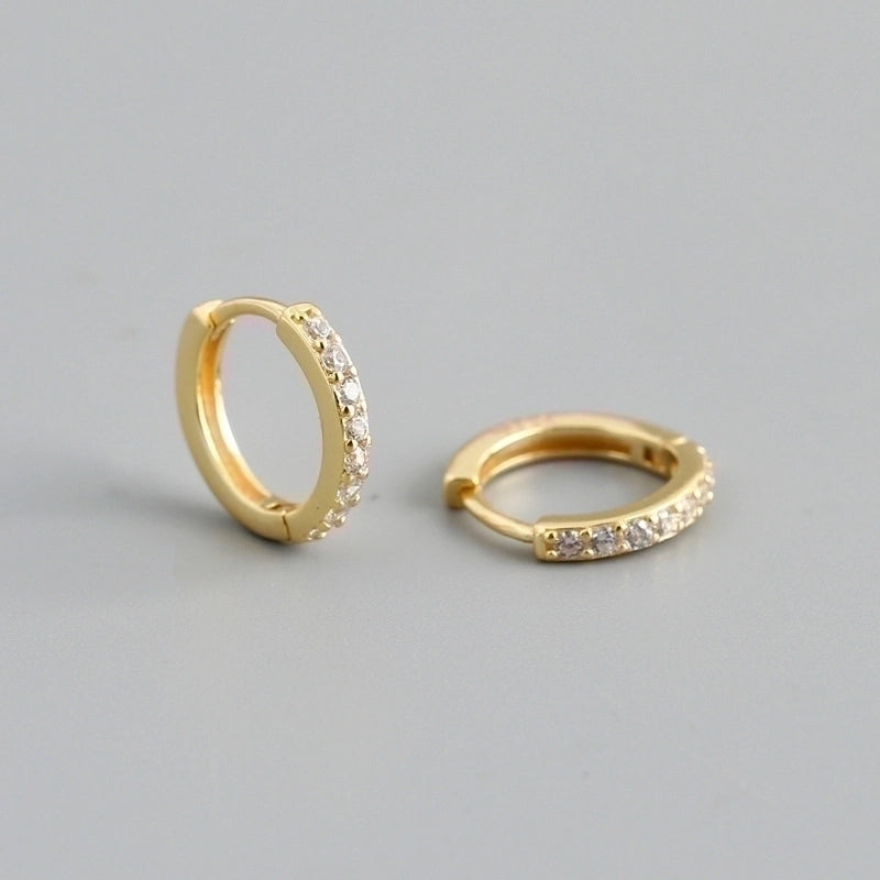 1 Pair 925 Sterling Silver Zircon Circle Earrings