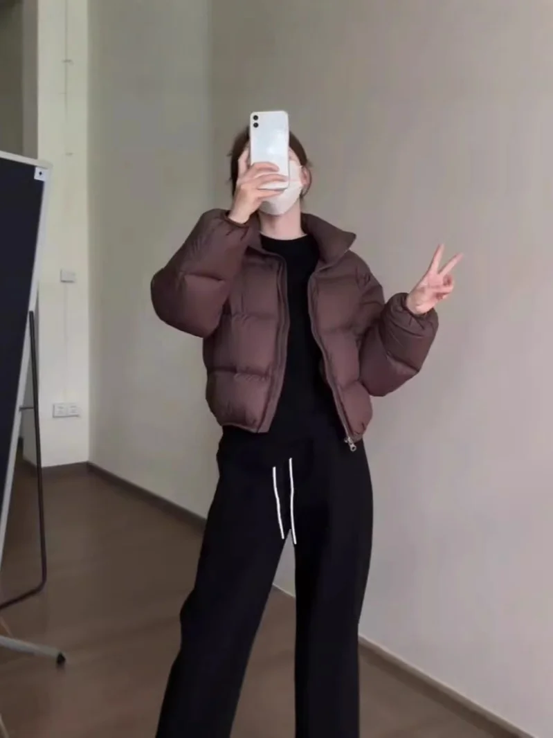 Woherb White Duck Down Jacket Female Short Short Winter 2024 New Korean Version Loose Advanced Sense Bread Coat-Outfit Ideas