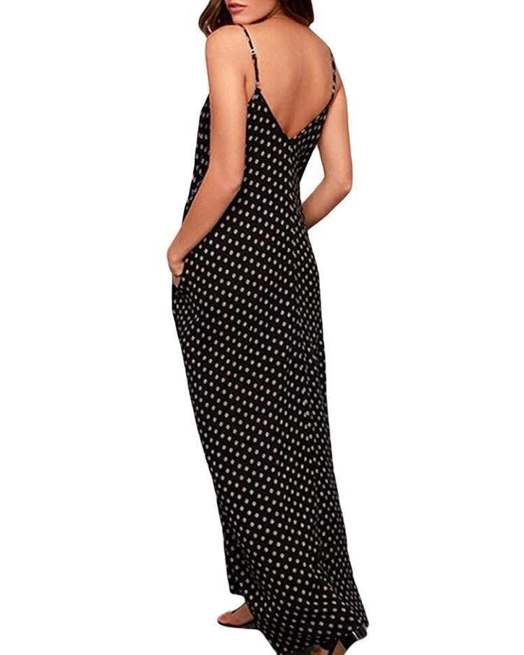 Women Summer  Deep V Sexy Large Swing Dress Loose Wave Multi-color Optional Strap Dress