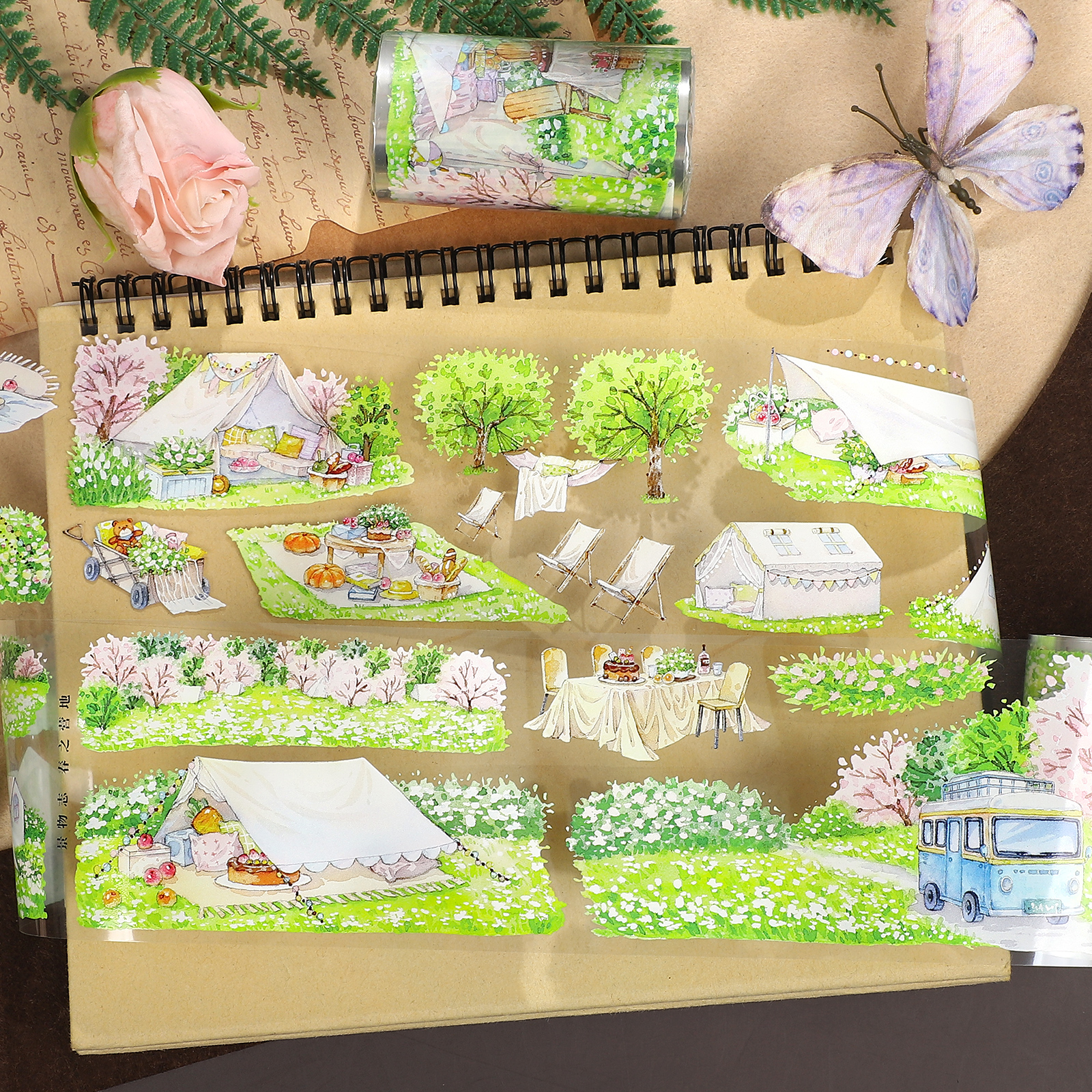 PET 테이프 - 70mm*5m 빈티지 봄 캠프 식물 꽃 풍경