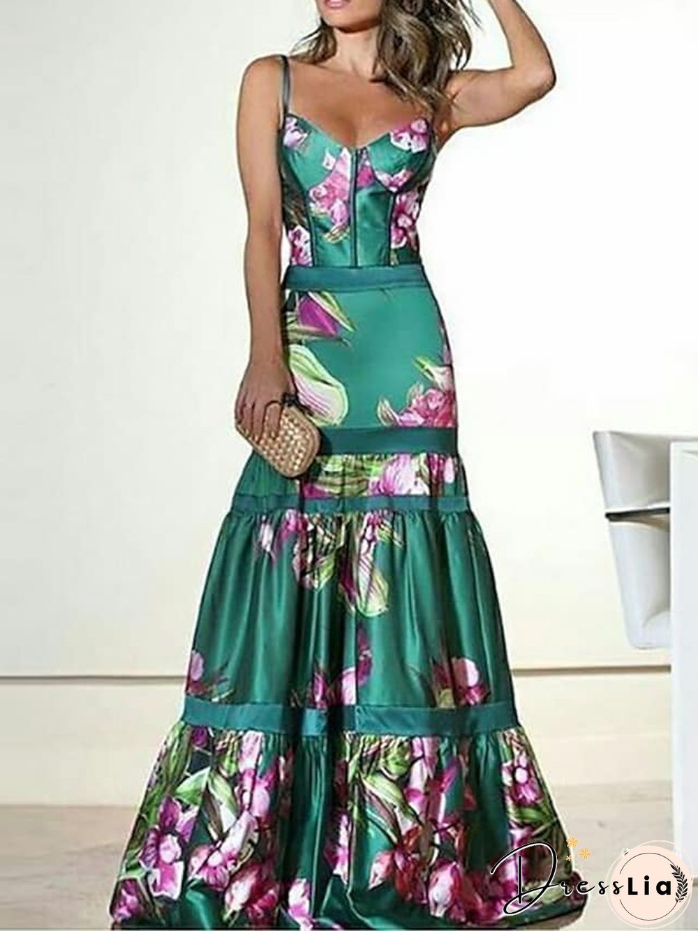 Women's Sheath Dress Maxi Long Dress Green Sleeveless Floral Patchwork Print Spring Summer Casual S M L XL XXL 3XL