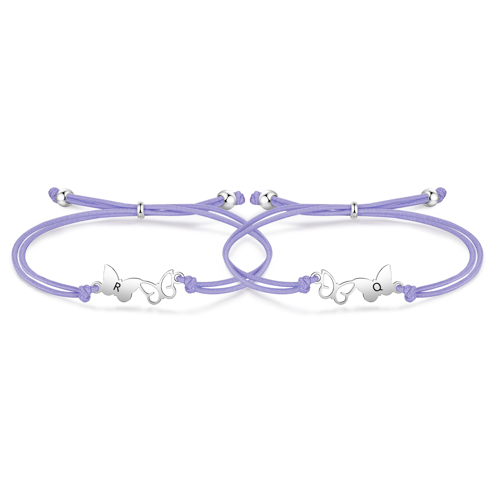 2 Pack Personalized Butterfly Elastic Cord Bracelet with Card and Gift Box, Customized 2 Letters, Gift for Daughter