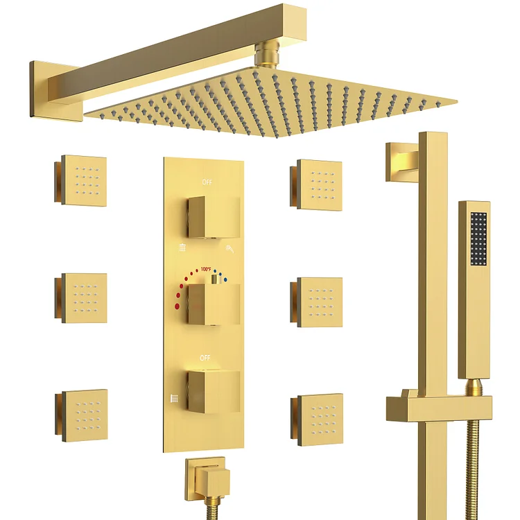 EVERSTEIN Luxury Wall-Mounted Shower Faucet System in Brushed Gold SFS-1016-GD12