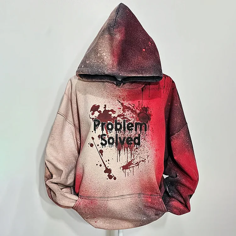 Unisex Vintage Bloody "problem Solved" Hoodie