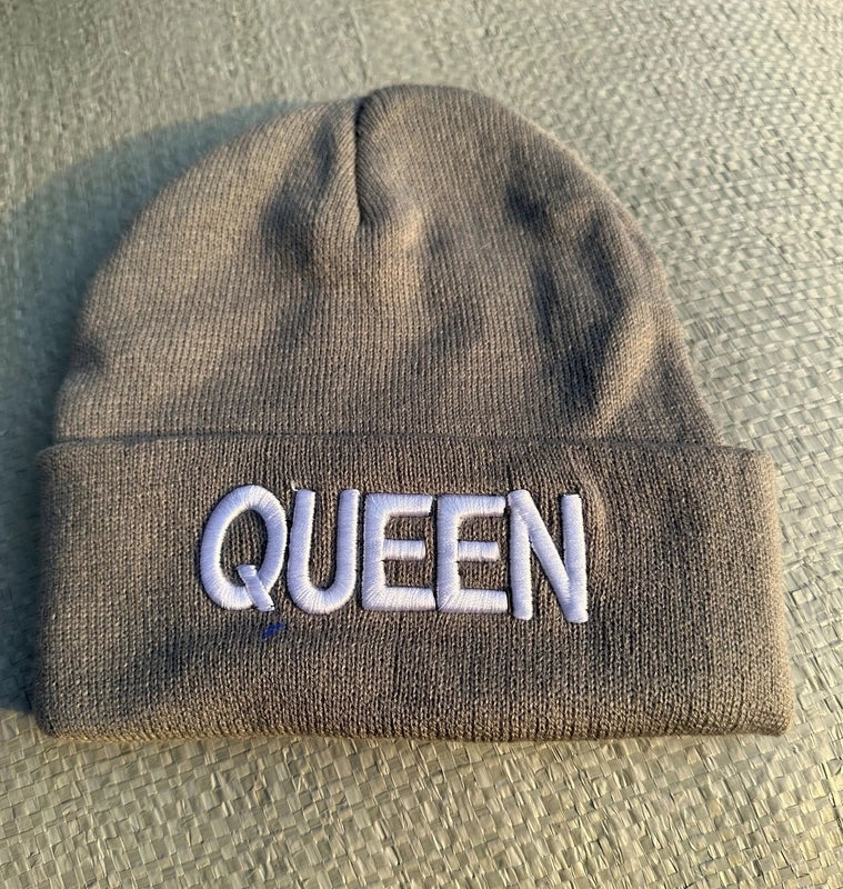 Domestic Explosions KING Embroidered Knitted Hat QUEEN Couple Winter Women’s Wool Hat