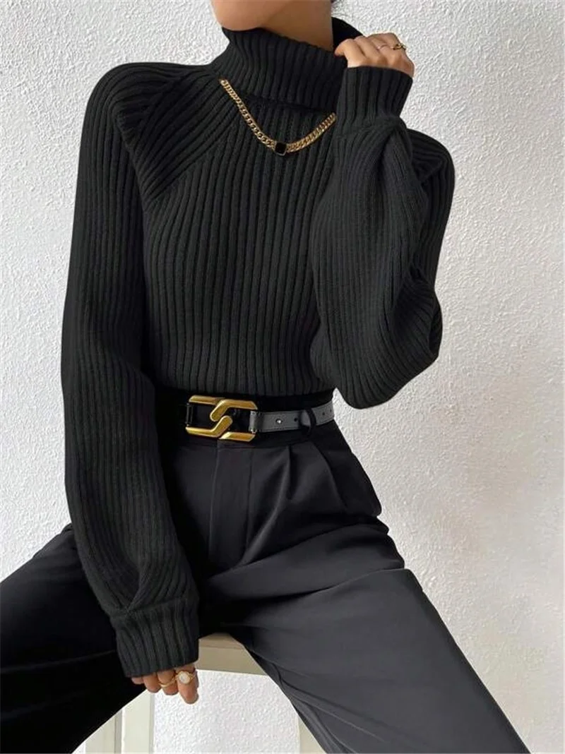 Athvotar Athvotar And Winter New Loose Thin High-Necked Shoulder Sleeve Knitted Sweater Woman