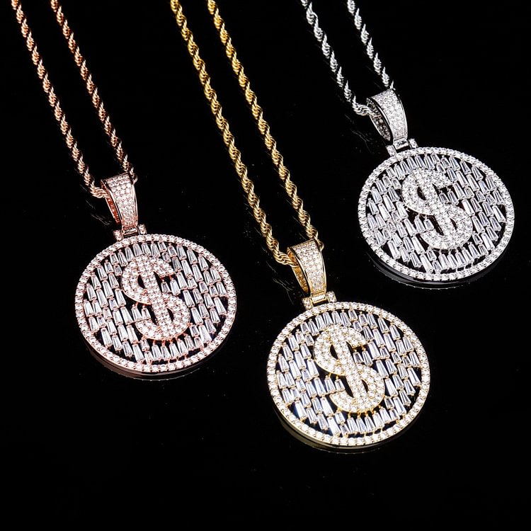 Iced Out Dollar Sign Bling Cubic Zircon Necklace Money Jewelry