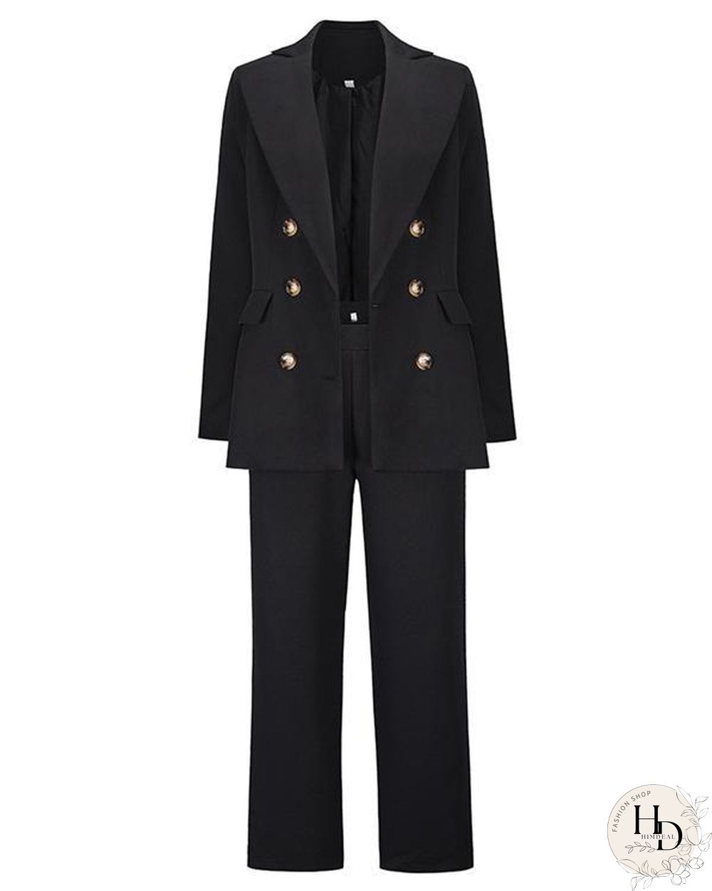 Women Solid Double Breasted 2 Piece Jacket Suit