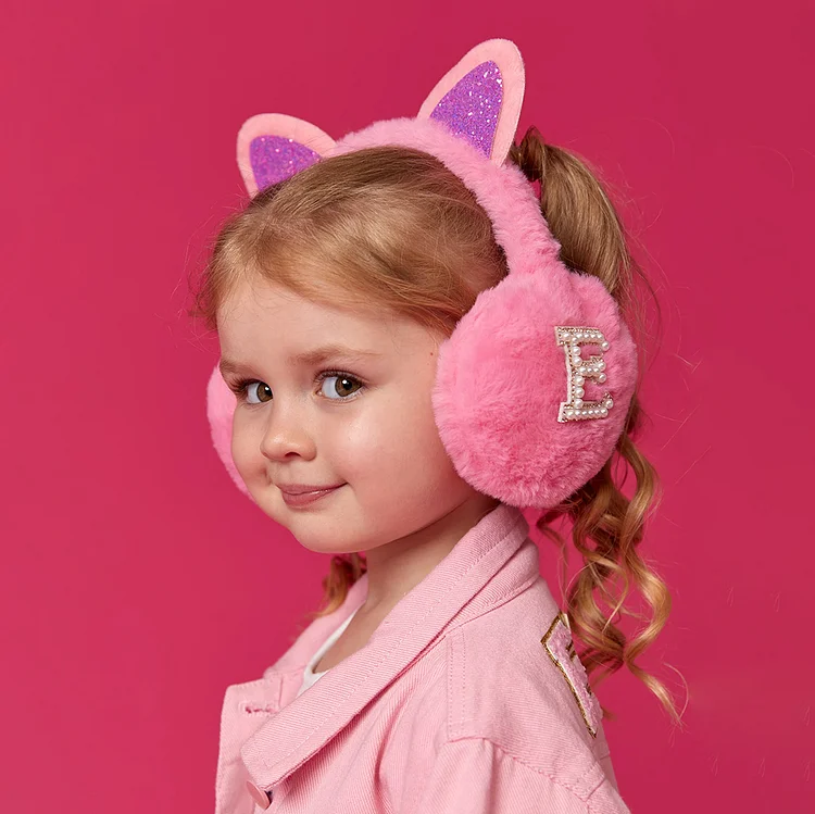 Personalized Kids Pearl Patch Warm Cat Ears Earmuffs