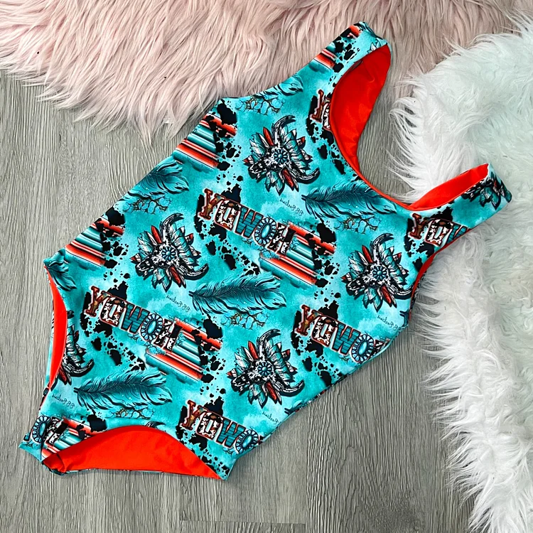 Retro Green Western Style Printed Swimsuit