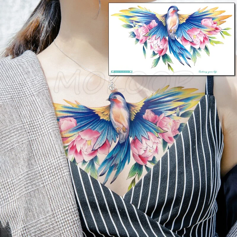 Temporary Tattoo Sticker Plant Leaf Flower Like Butterfly Sexy Chest Back Fake Tatoo Waterproof Flash Tatto Art for Woman Girl