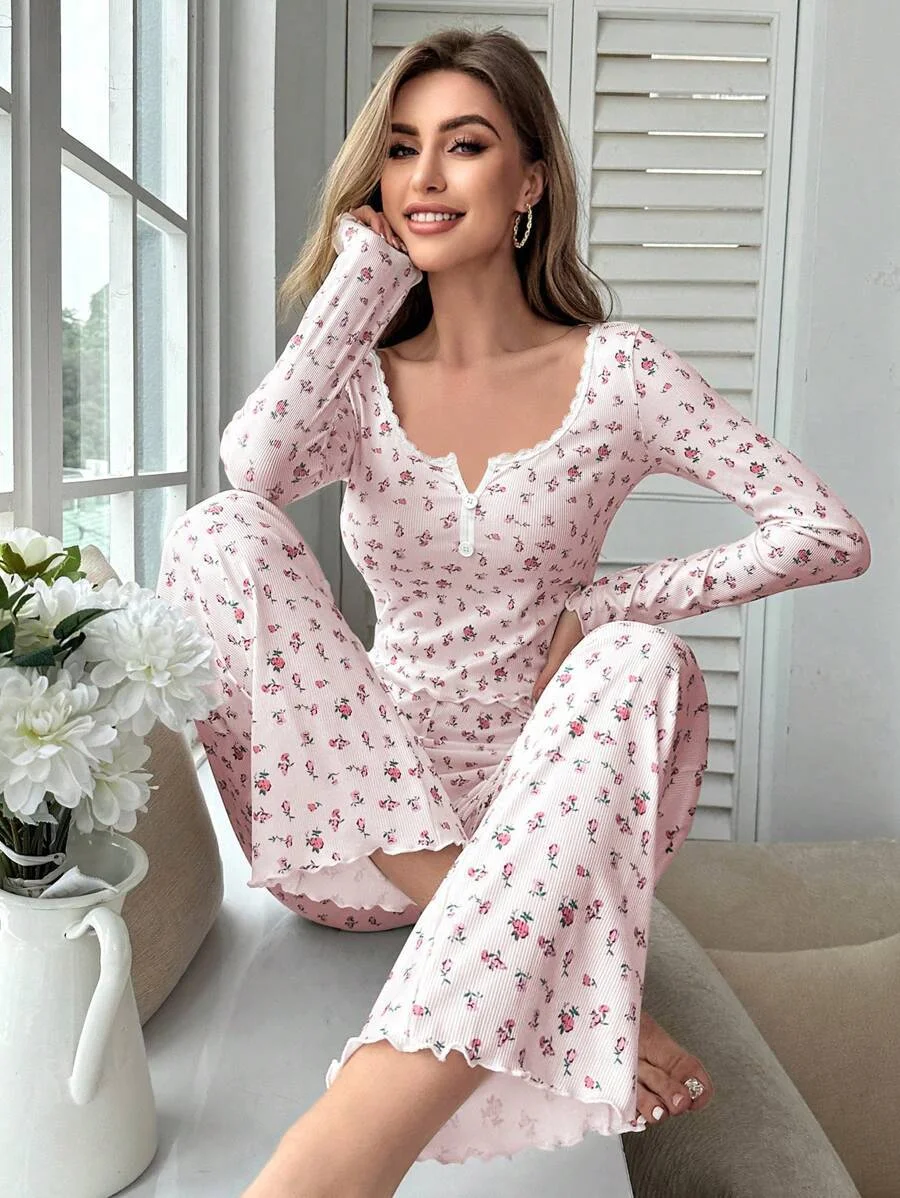 Uveng Exploding Autumn And Winter Home Clothes Sexy Casual Fashion Long-Sleeved Trouser Pyjamas Two Sets Of Women