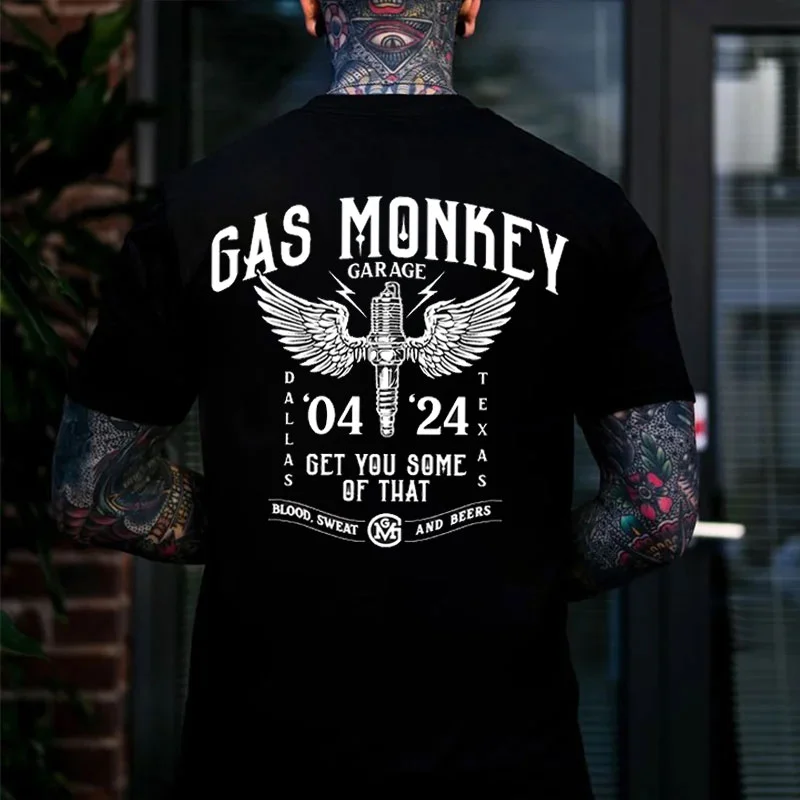GAS MONKEY GARAGE Spark Plug With Wings Print Men's T-shirt