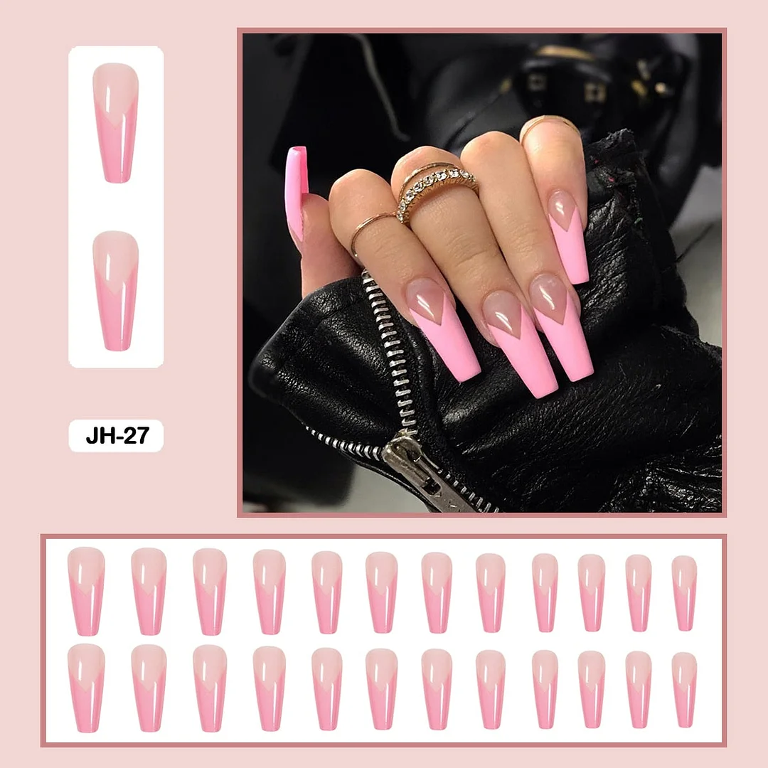 24pcs/box Long Trapezoid Fake Nails Geometric Simplicity Personality Graffiti Animal Pattern Nail Art Nails Press on With Glue-Nail Inspo