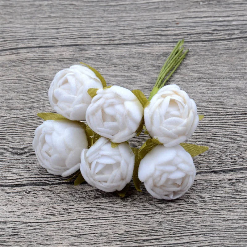 60pcs Mini Silk Tea Rose Bud Artificial Rose Flower Bouquet Scrapbooking Wedding Party Decoration DIY Handmade Fake Flower Craft