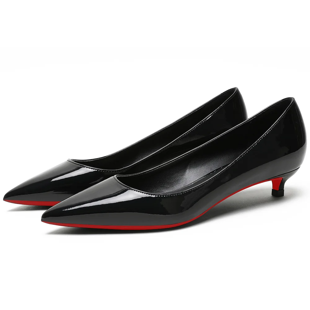 30mm Pointed Toe Red Bottom Kitten Heels Slip On Daily Comfortable Pumps for Women-MERUMOTE