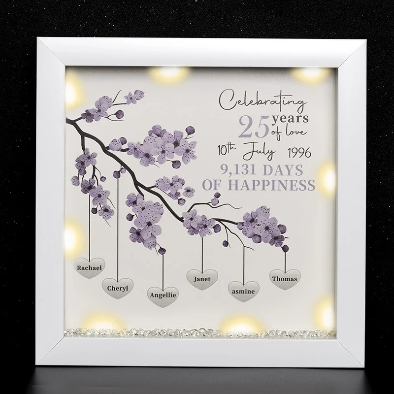 Vangogifts Custom Message Purple Personalised Light Up Family Tree Box Frame with 1-25 Names Mother's Day Gift For Grandma, Mom
