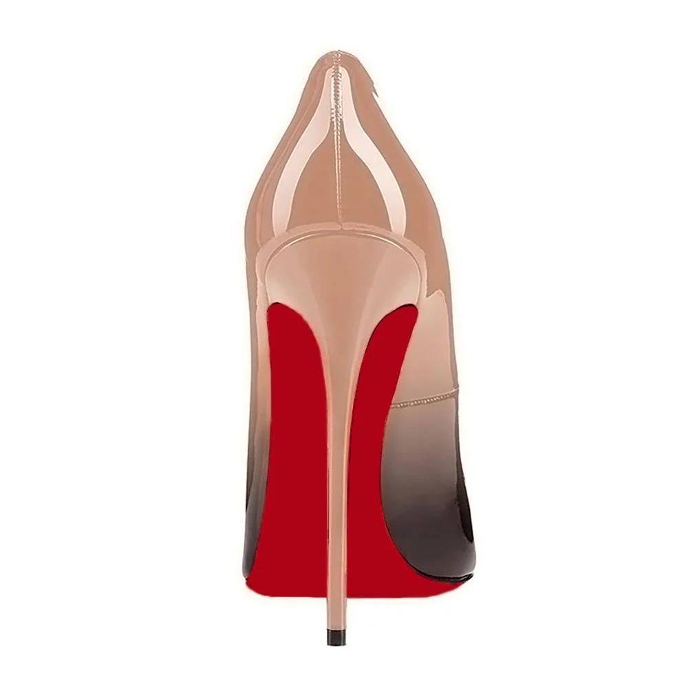 Nude Black Gradient Color Pumps Red Bottom Women's High Heels Stiletto-MERUMOTE