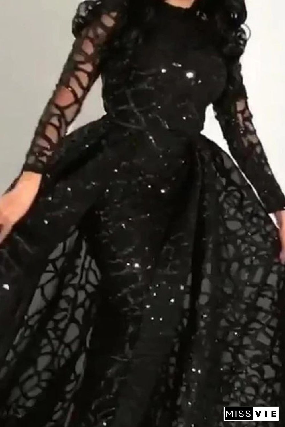 Black Long Sleeve Formal Gown Evening Dress