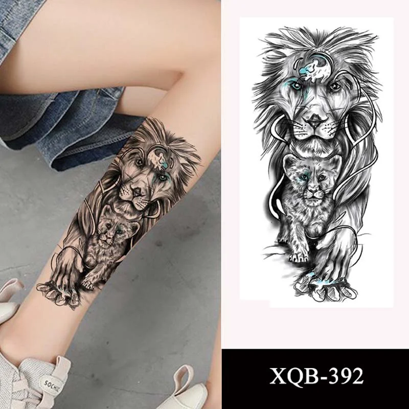 Sdrawing Forest Tattoo Sticker for Men Women Tiger Wolf Death Skull Temporary Tattoo Fake Henna Skeleton King Animal Tatoo Pattern