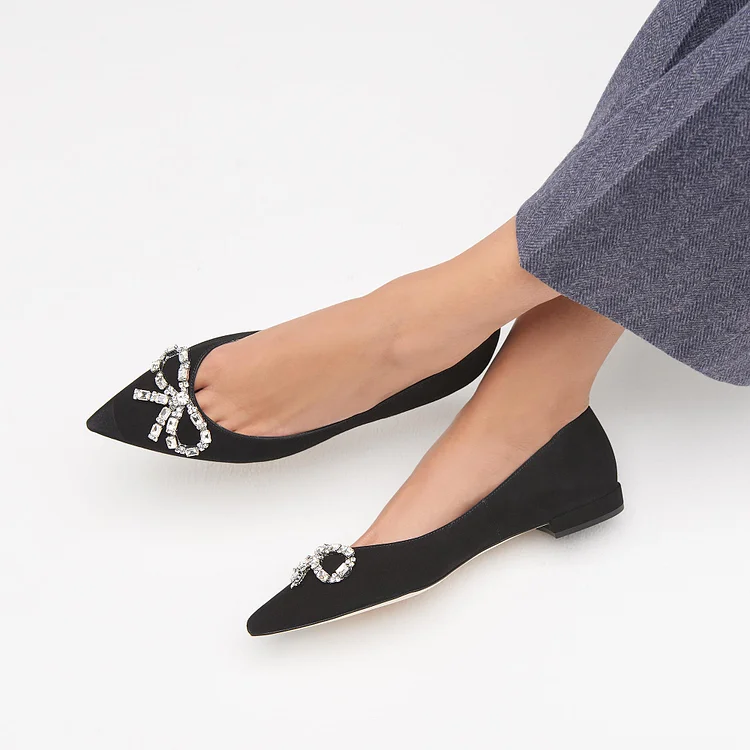 Black suede pointed toe flats online