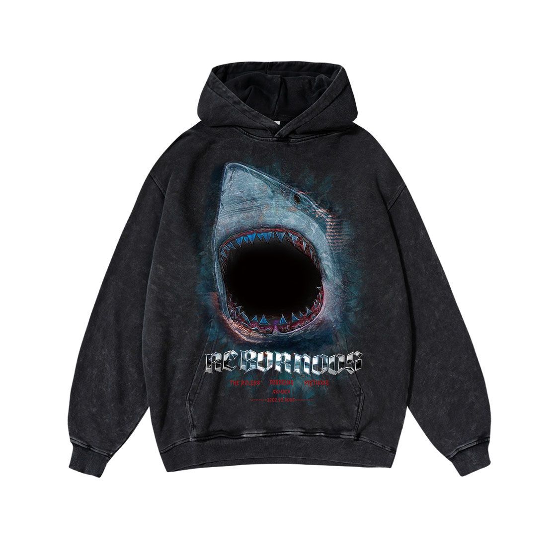 Statement Shark Print Washed Hoodie