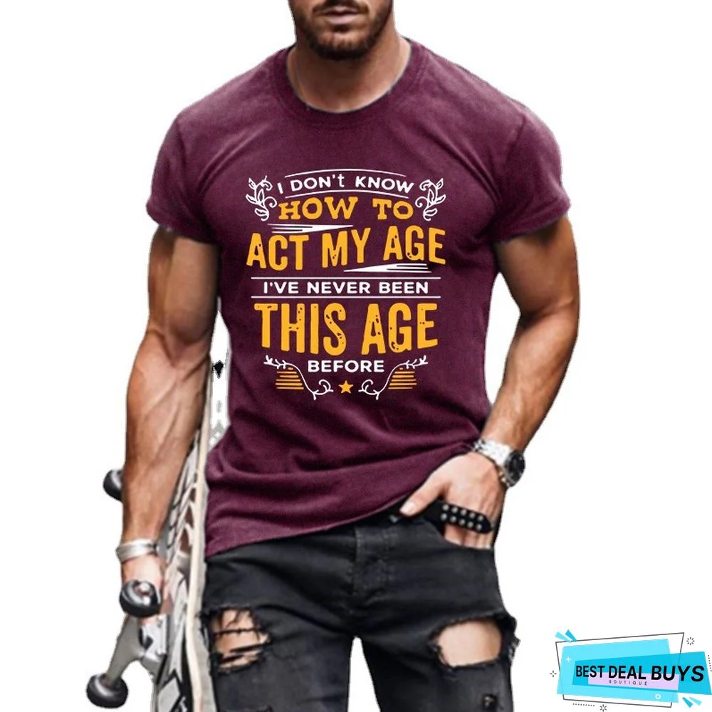 Letter Print European and American Fashion Slim Man's T-Shirt with Round Collar