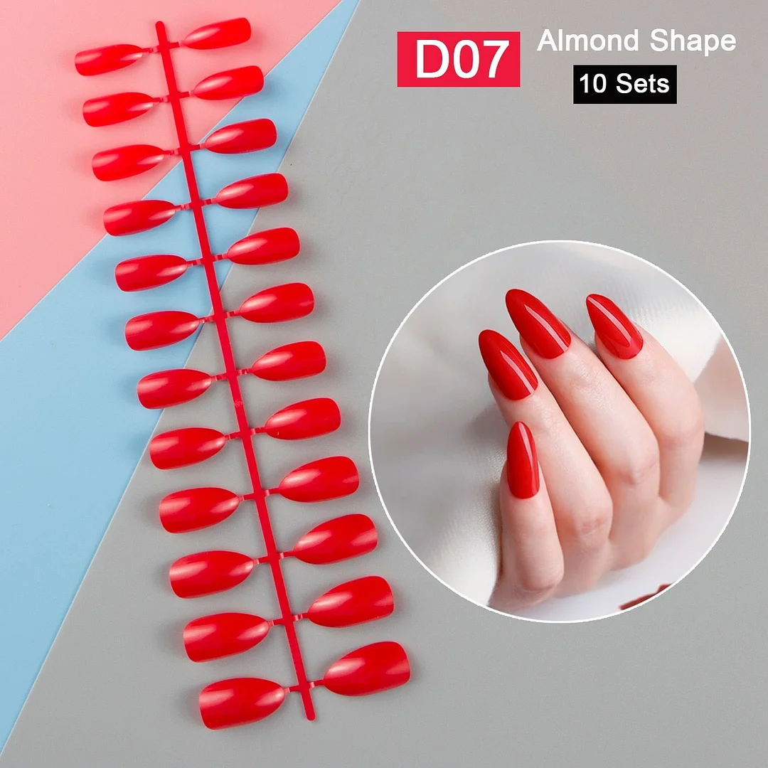 10 Sets/Pack Mixed Solid Colors Coffin Round Square Almond Shape False Nails Full Cover Nail Tips Short Fake Nails Tip Manicure-Nail Inspo