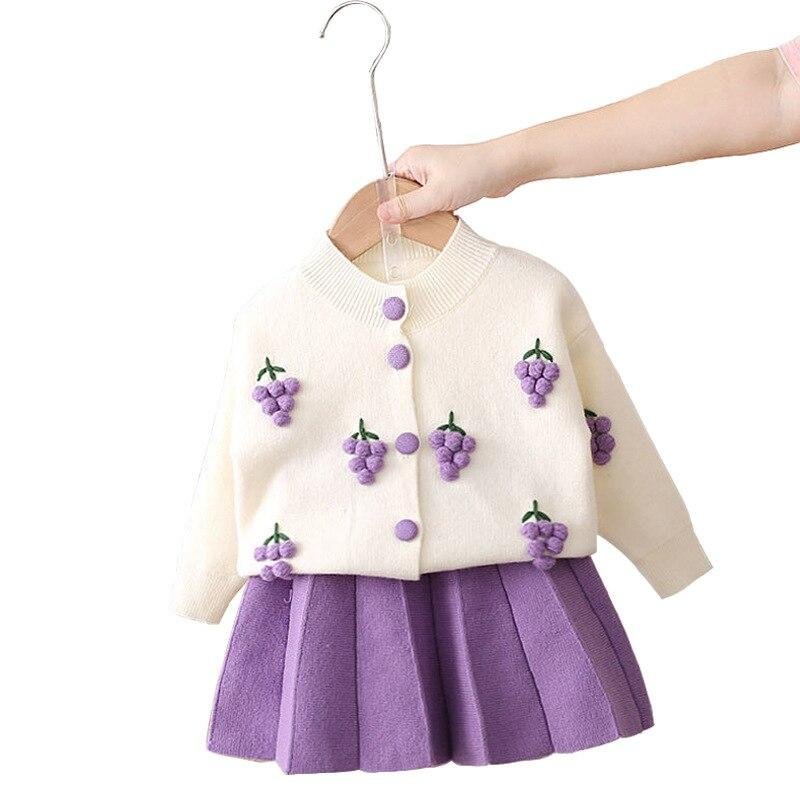 Fashion Baby Girls Clothes Set Autumn Winter Cartoon Grape Clothing Set New Kids Knitted Sweet Outfit Children Clothes Suit