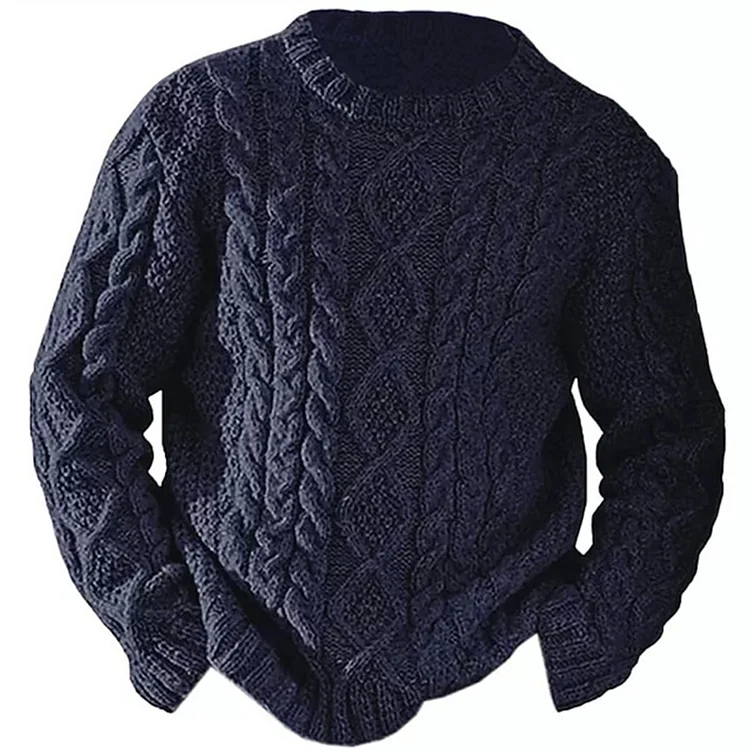 Daily Twisted Textured Knit Crew Neck Solid Long Sleeve Sweater