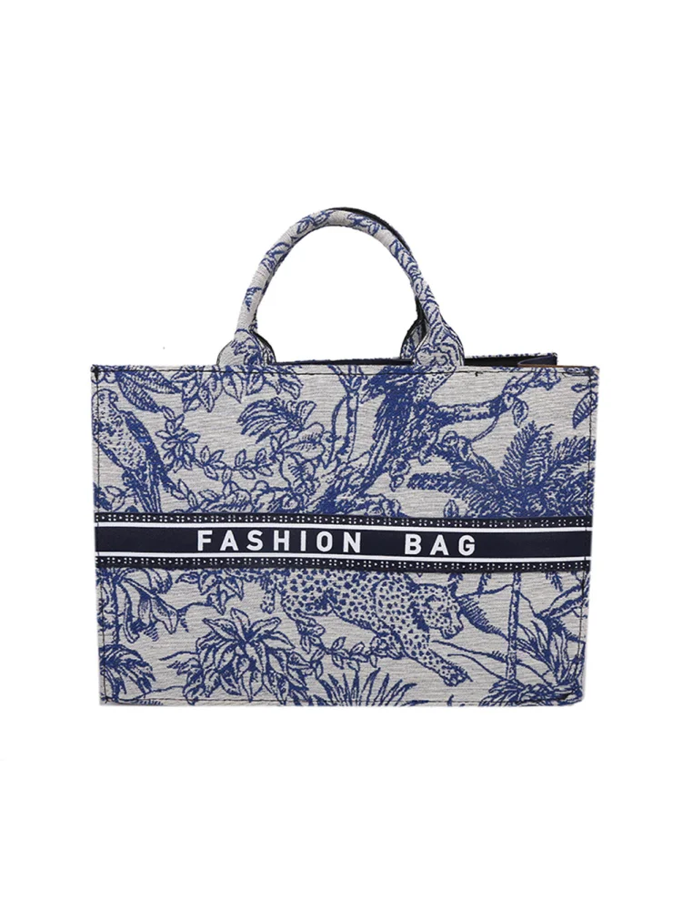 Fashion Women Canvas Printing Top-handle Tote Bag Large Handbags (L Blue)