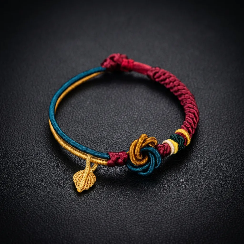 JiStones Handcrafted Mandala Eternal Knot Bracelet | Tibetan Palace Style Protection Jewelry Imperial Tricolor / 19cm