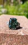 Dark Green Paraiba Tourmaline Ring For Women, Cushion Cut Radiant Cut Elongated Three Stones Baguette Side Stones Ring Gifts For Her