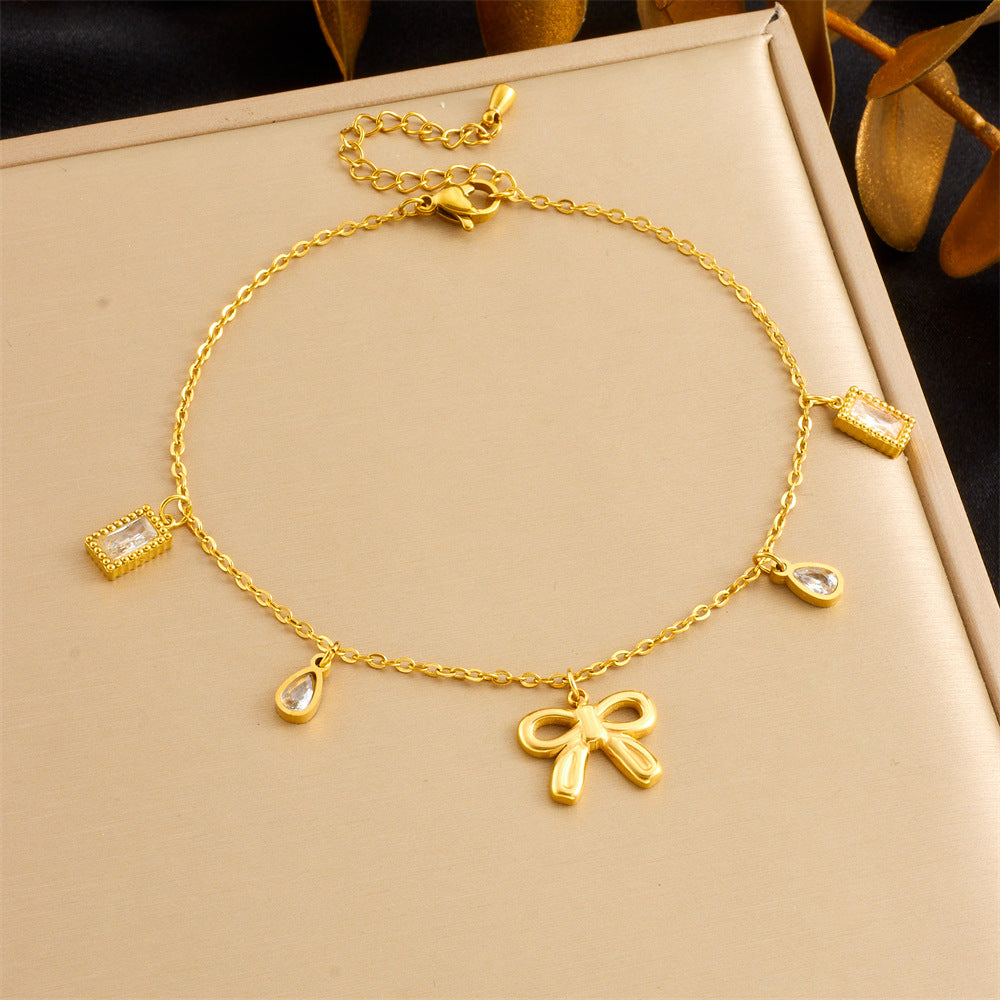 Fashion Beach Style Versatile Simple Colorful Geometric Glass Rhinestone Butterfly Love Accessories Chain Anklet