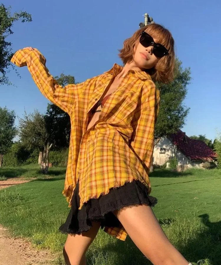 Brownm Tasseled Plaid Shirt