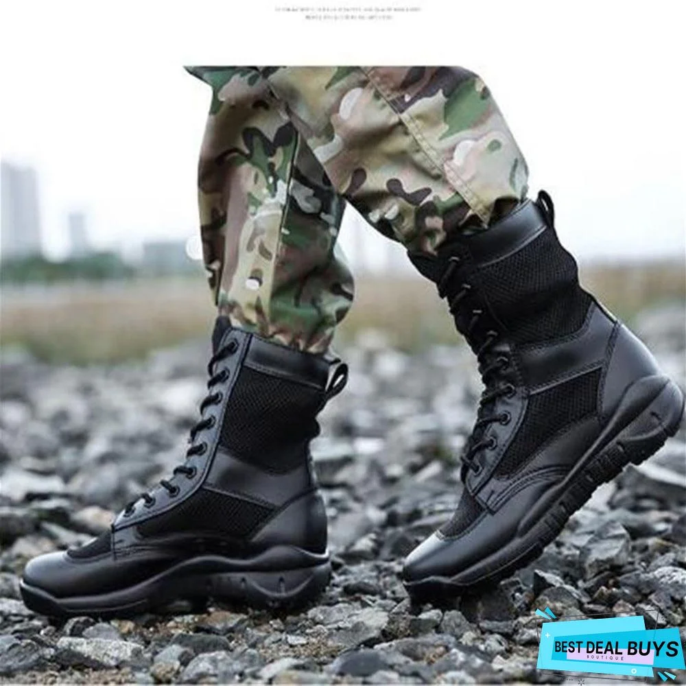 Fashion Men Military Boots Waterproof Breathable Leather Tactical Boots