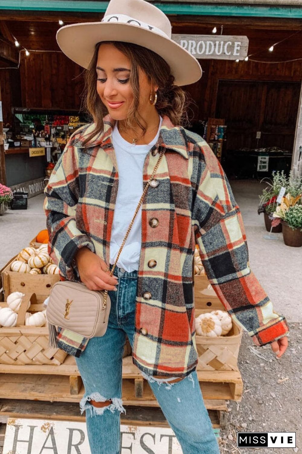 Fashion Regular Plaid Loose Shirt Coat