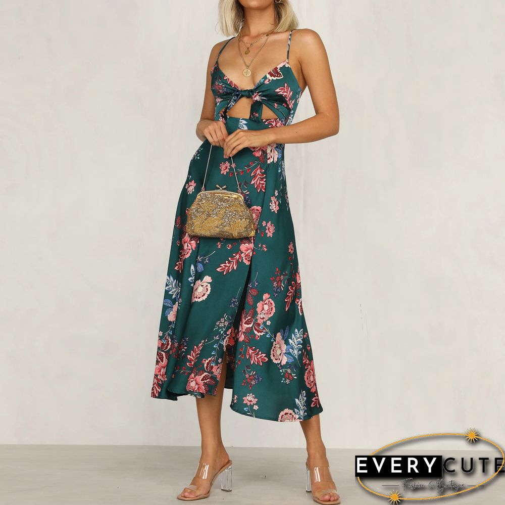 Stylish Temperament Printed Knotted Camisole Dress