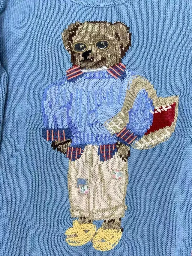 Colourp French Style Loose Pullovers Embroidery Cute Bear Knitwear Mujer Casual Cotton and Linen Sweaters Knit Clothing
